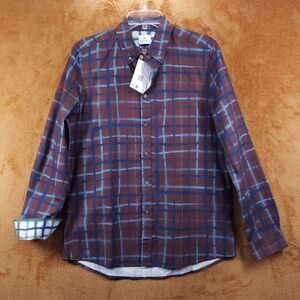PAUL SMITH Shirt Mens Small Burgundy Check Button Up Contrast Cuff Regular Fit